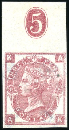 Stamp of Great Britain » 1855-1900 Surface Printed 1865 3d Rose pl.5, wmk Emblems, IMPERF. IMPRIMATUR