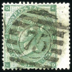Stamp of Great Britain » 1855-1900 Surface Printed 1862 1s Green KD pl. no.1 right wing marginal, wmk