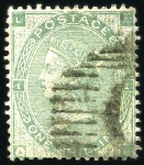 Stamp of Great Britain » 1855-1900 Surface Printed 1862 1s Green AL pl. no.1, three examples showing 
