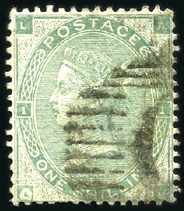 Stamp of Great Britain » 1855-1900 Surface Printed 1862 1s Green AL pl. no.1, three examples showing 