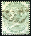 Stamp of Great Britain » 1855-1900 Surface Printed 1862 1s Green AL pl. no.1, three examples showing 