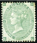 Stamp of Great Britain » 1855-1900 Surface Printed 1862 1s Green AL pl. no.1, three examples showing 