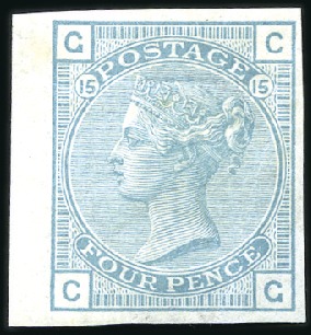 Stamp of Great Britain » 1855-1900 Surface Printed 1873-80 4d pl.15 imperf. colour trial in turquoise