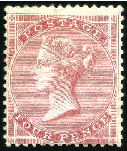 Stamp of Great Britain » 1855-1900 Surface Printed 1855 4d Carmine, wmk SG, paper slightly blued, min