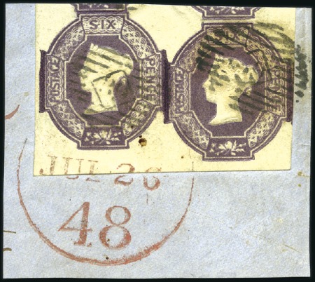 Stamp of Great Britain » 1847-54 Embossed 1854 6d Purple lower marginal pair with fine to hu