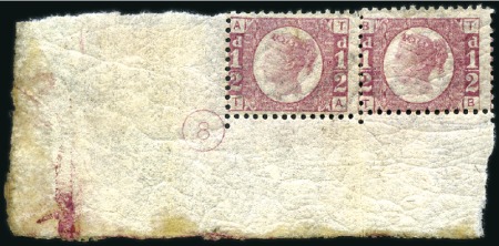 Stamp of Great Britain » 1854-70 Perforated Line Engraved 1870 1/2d Rose-Red pl.8 TA-TB lower left corner ma
