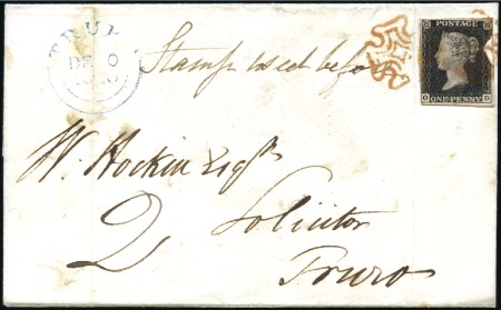 Stamp of Great Britain » 1840 1d Black and 1d Red plates 1a to 11 Plate 7 OD FRAUDULENT RE-USE, still affixed to the