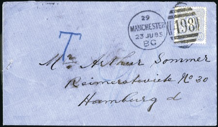 Stamp of Germany » German Empire 1885 (Jul 23) Envelope FROM ENGLAND with 1880-83 2