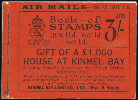 Stamp of Great Britain » King George V 1924 3s Booklet in scarlet, edition no.103, comple
