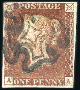Stamp of Great Britain » 1840 1d Black and 1d Red plates 1a to 11 Plate 9 AA second repair, printing in red, with cl