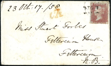 Stamp of Great Britain » 1854-70 Perforated Line Engraved 1855 (Oct 17) Envelope with 1854-79 1d red pl.1 ti