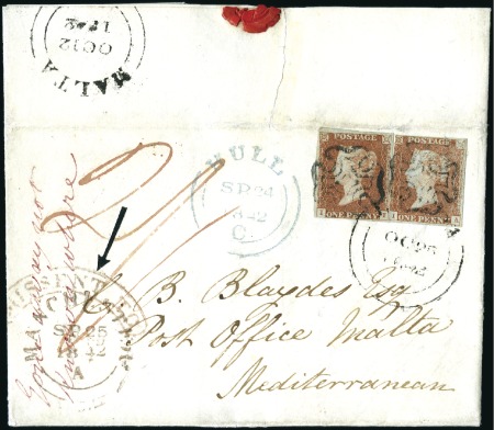 Stamp of Great Britain » 1841 1d Red Plate 25 IA & II on 1842 (Sep 24) entire from Paul