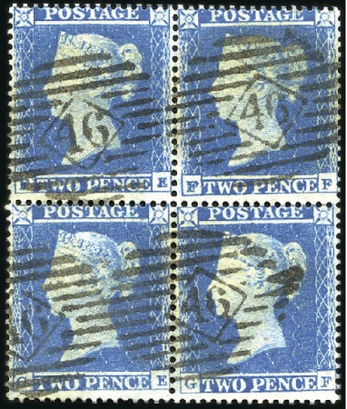 Stamp of Great Britain » 1854-70 Perforated Line Engraved 1854 2d Blue pl.4, wmk SC, perf.16, FE/GF block of