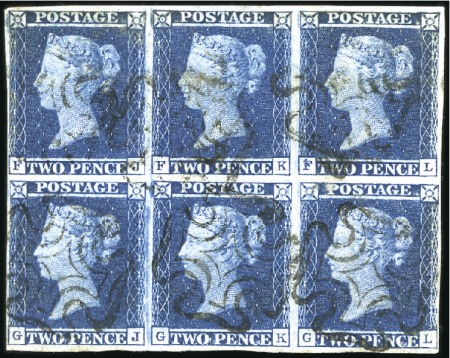 Stamp of Great Britain » 1841 2d Blue 1841 2d Deep Full Blue pl.3 FJ/GL block of six on 