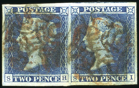 Stamp of Great Britain » 1841 2d Blue 1841 2d Blue pl.3 SH-SI pair with very good to lar