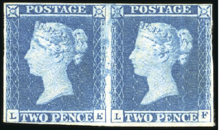 Stamp of Great Britain » 1841 2d Blue 1841 2d Blue pl.3 LE-LF pair with corrosion blemis