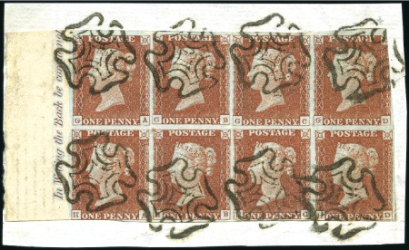 Stamp of Great Britain » 1841 1d Red Plate 34 GA/HD left marginal block of eight with i