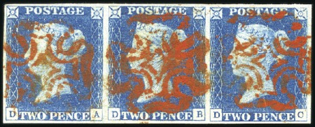 Stamp of Great Britain » 1840 2d Blue (ordered by plate number) Plate 1 DA-DC strip of three with good to very goo