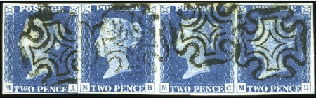 Stamp of Great Britain » 1840 2d Blue (ordered by plate number) Plate 2 MA-MD strip of four with good to very good