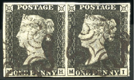 Stamp of Great Britain » 1840 1d Black and 1d Red plates 1a to 11 Plate 7 MH-MI pair in greyish black, with fine to 