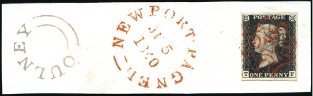 Stamp of Great Britain » 1840 1d Black and 1d Red plates 1a to 11 Plate 4 TF with good to large margins, tied by by 