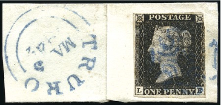 Stamp of Great Britain » 1840 1d Black and 1d Red plates 1a to 11 Plate 6 TE, touched at right, tied to small piece 