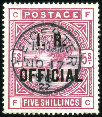 Stamp of Great Britain » Officials INLAND REVENUE: 1890 5s Rose on white paper, crisp
