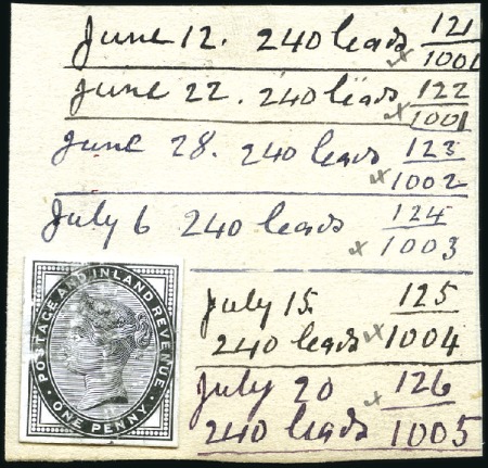 Stamp of Great Britain » 1855-1900 Surface Printed 1881 1d Lilac cut down die proof on piece from the