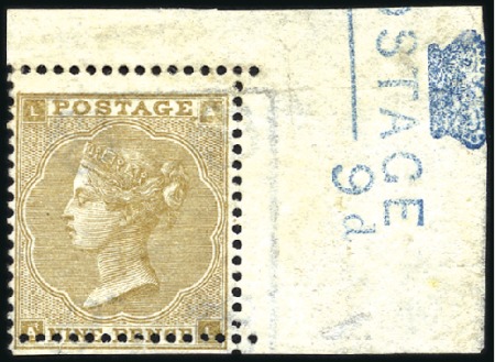 Stamp of Great Britain » 1855-1900 Surface Printed 1862 9d Bistre pl.2 AL corner marginal, centred lo