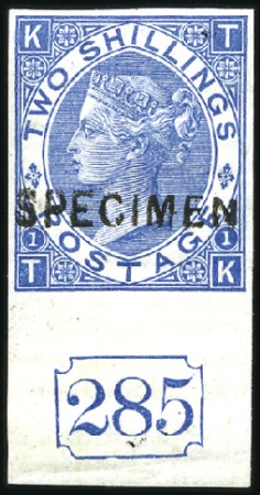 Stamp of Great Britain » 1855-1900 Surface Printed 1867 2s Dull Blue imperf. lower marginal with SPEC