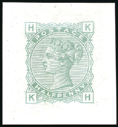 Stamp of Great Britain » 1855-1900 Surface Printed 1880 1/2d Green De La Rue "Design B" die proof in 