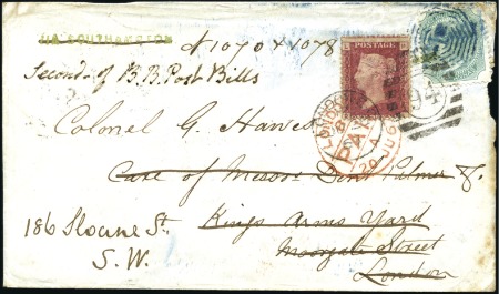 Stamp of India 1867 (May 8) Envelope from Calcutta to England wit