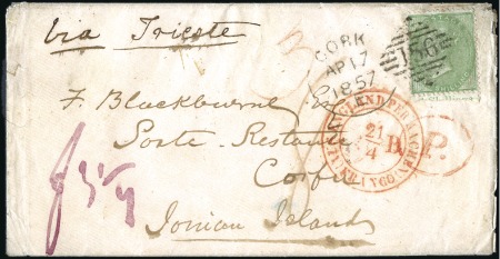 Stamp of Great Britain » 1855-1900 Surface Printed 1857 (Apr 17) Envelope from Ireland to the IONIAN 