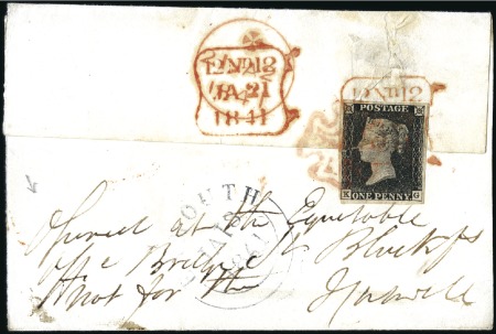 Stamp of Great Britain » 1840 1d Black and 1d Red plates 1a to 11 Plate 6 KG tied by red MC on the reverse of 1841 (