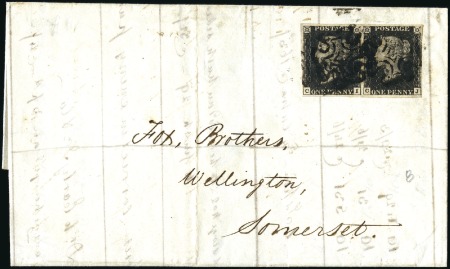 Stamp of Great Britain » 1840 1d Black and 1d Red plates 1a to 11 Plate 8 CI-CJ pair with fine to large margins, tie