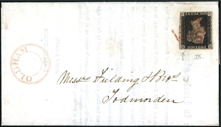 Stamp of Great Britain » 1840 1d Black and 1d Red plates 1a to 11 Plate 9 DD with fine to very large margins, tied b