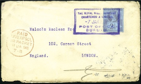 Stamp of Nigerias » Niger Coast Protectorate 1898 (Jan 7) Envelope with GB 1887-1900 2 1/2d Jub