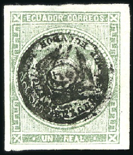 Stamp of Ecuador » 1865-72 First Issue 1r Grey Green, 3rd printing, superb strike of mirr