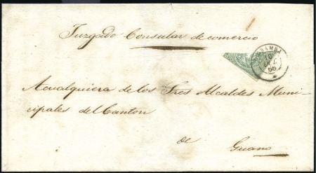 Stamp of Ecuador » 1865-72 First Issue Bisect of 1r Green, 2nd printing (pos. 86), tied b
