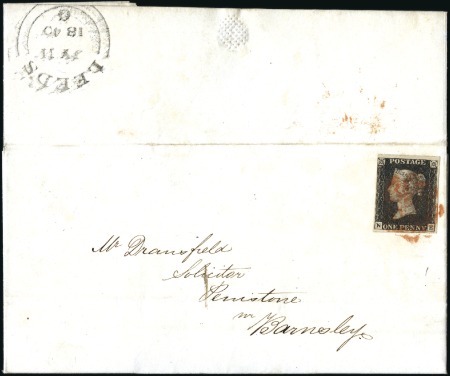 Stamp of Great Britain » 1840 1d Black and 1d Red plates 1a to 11 Plate 4 NE with close to large margins, tied by RE