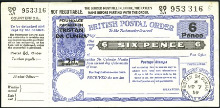 Stamp of Tristan da Cunha 1959 British Postal Order overprinted for use in T