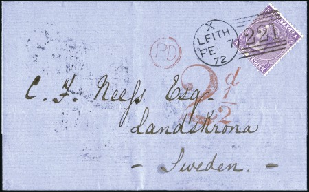 Stamp of Great Britain » 1855-1900 Surface Printed 1872 (Feb 7) Wrapper to SWEDEN with 1867-80 6d pl.