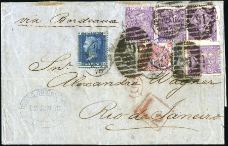 Stamp of Great Britain » 1855-1900 Surface Printed 1870 (Jun 22) Entire to BRAZIL with 1858-79 2d blu