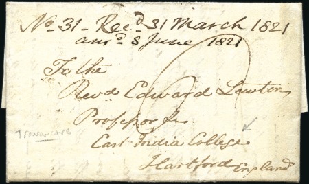Stamp of India 1821 Entire from Travancore to the East India Coll