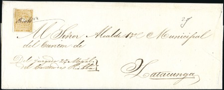 Stamp of Ecuador » 1865-72 First Issue 1r Orange, 1st printing, tied to nearly cplt wrapp