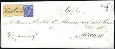 Stamp of Ecuador » 1865-72 First Issue 1r Orange, pair from 1st printing plus single 1/2r