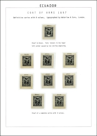 Stamp of Ecuador » General Issues 1897 Arms, engraved black die proofs for all eight