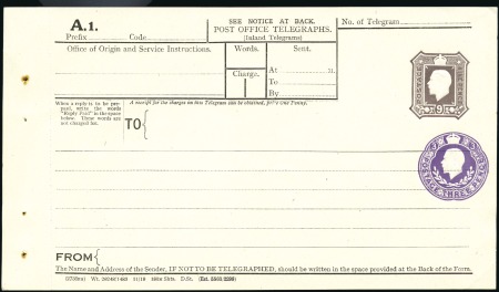 Stamp of Great Britain » Telegraphs 1920 9d Dark Brown & 3d Violet dies on telegraph f