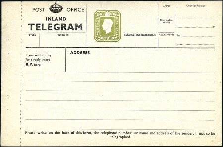 Stamp of Great Britain » Telegraphs 1940 9d Olive Green die on telegraph form, unused,