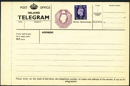 Stamp of Great Britain » Telegraphs 1940 6d Purple die telegraph form, size d, uprated